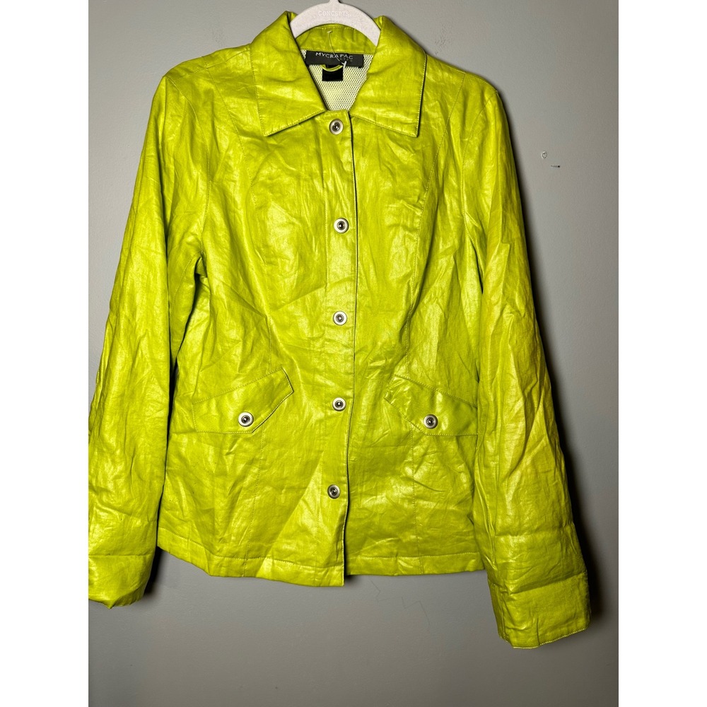 Mycra Pac LIFE Women's Yellow Button Up Rain Jacket Size S Lightweight